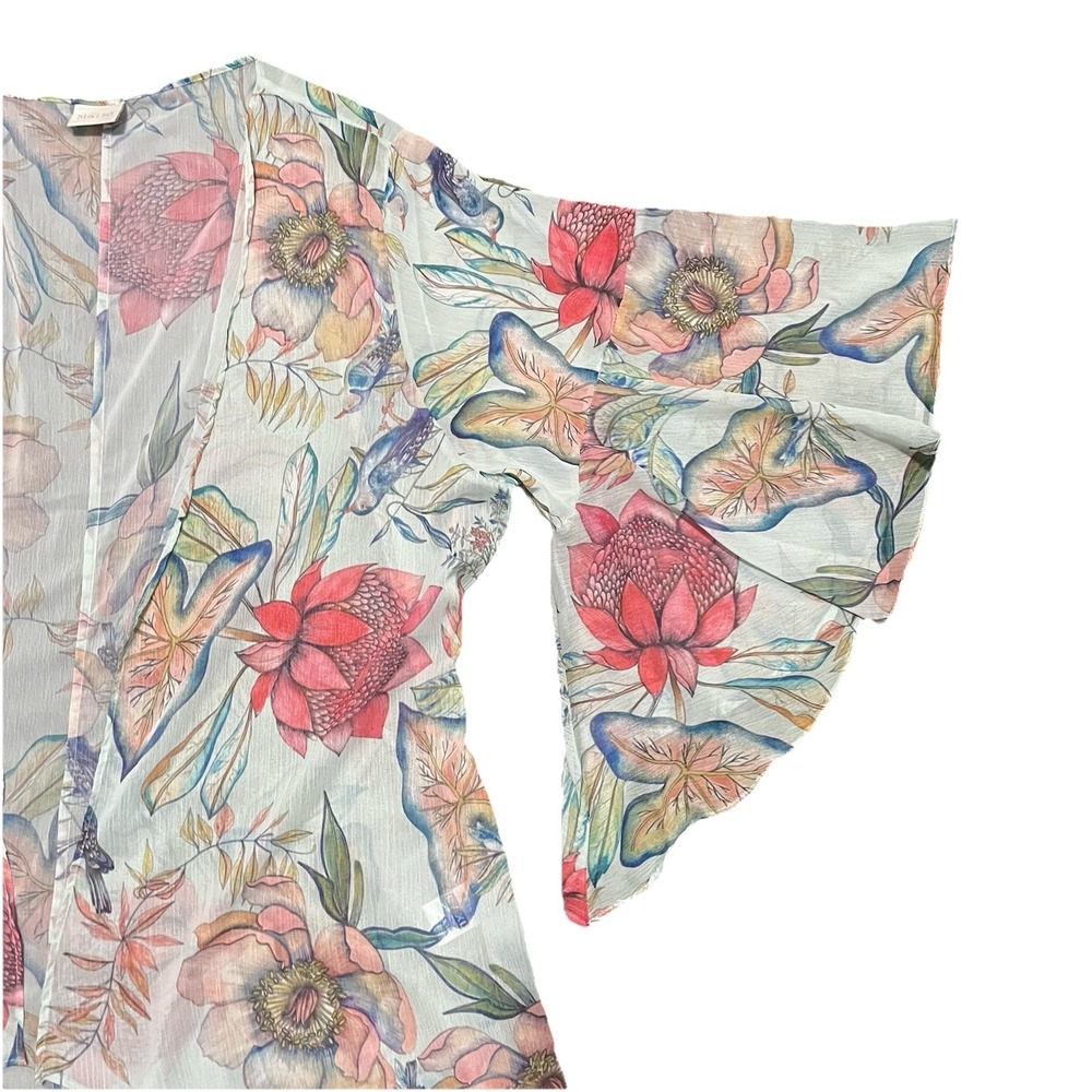 Sukiso Botanical Short Bell Sleeves Swim Cover Up Size L/ XL Beach Fairy Floral - Picture 11 of 16